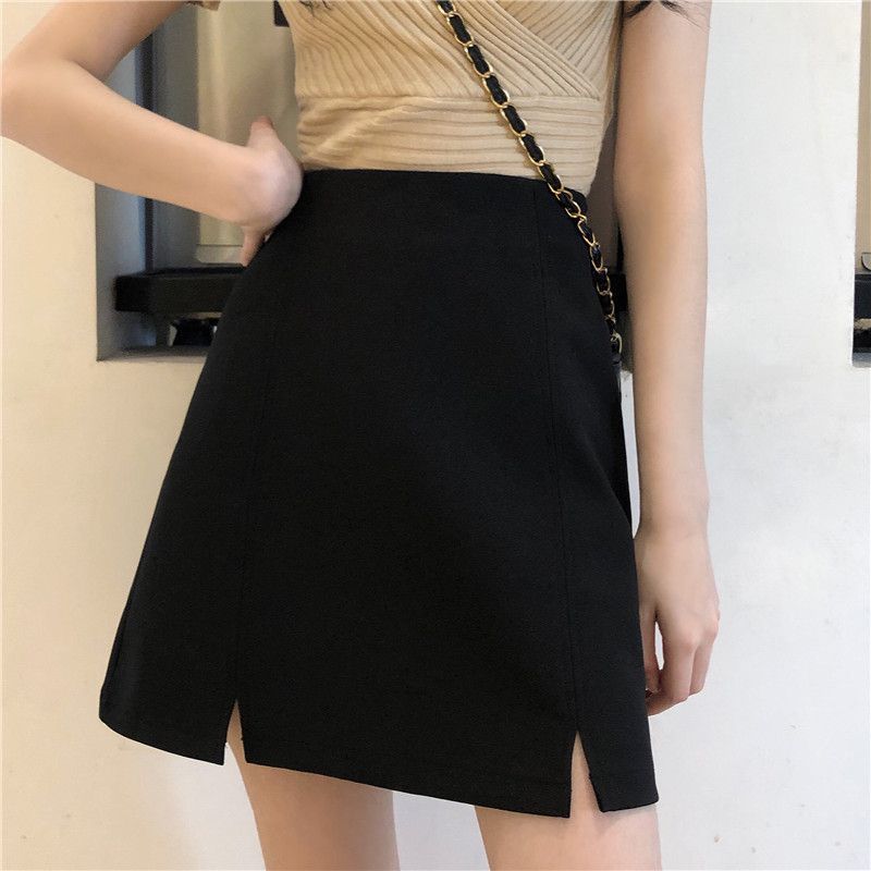 Xs Small Double Split Short Skirt Pants Skirt High Waist A Hip Black Skirt 2023 New Fashion Women's Summer