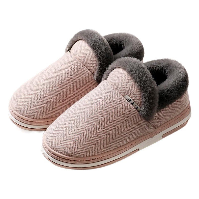 Lidani Postpartum Cotton Slippers for Men and Women, Non-Slip Thick-Soled Couple's Closed-Back Cotton Shoes, Warm Winter Plush Slippers