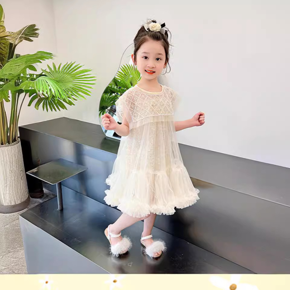 Summer Girl's large swing heavy industry Pearl sequined gauze dress Princess dress dress girl's dress tutu dress performance clothing