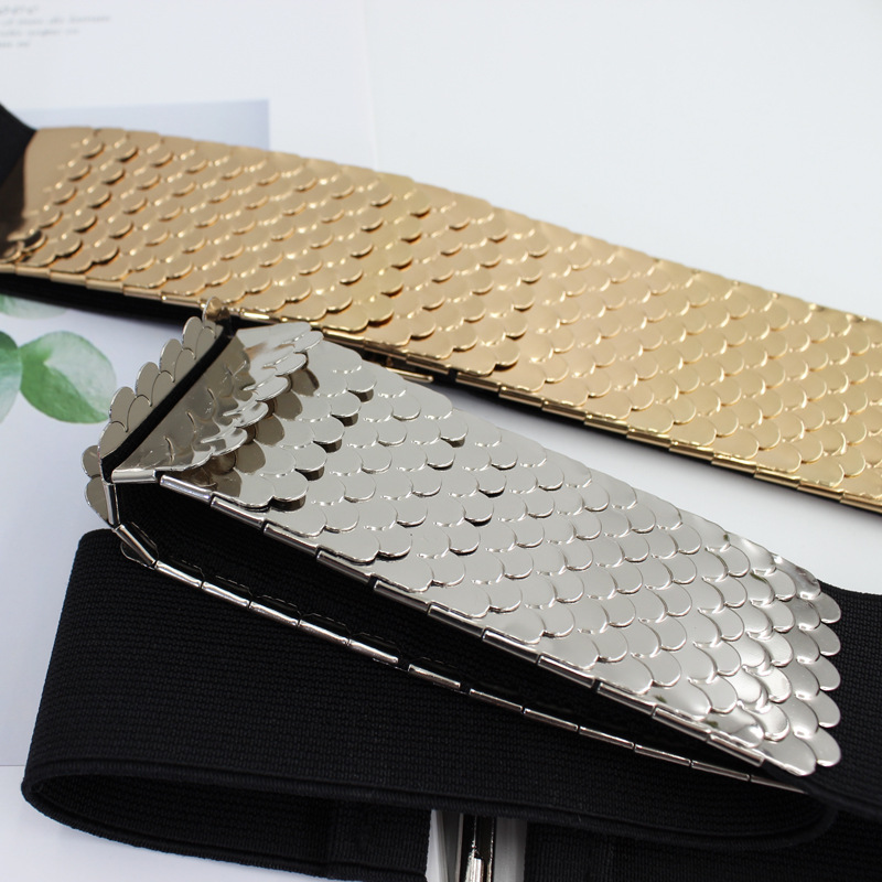 Picture of Decorative Belt Women's Metallic Elastic Waist Seal Fashionable Fish Scale Pattern Stretch Wide Belt Dress All-Match Dress