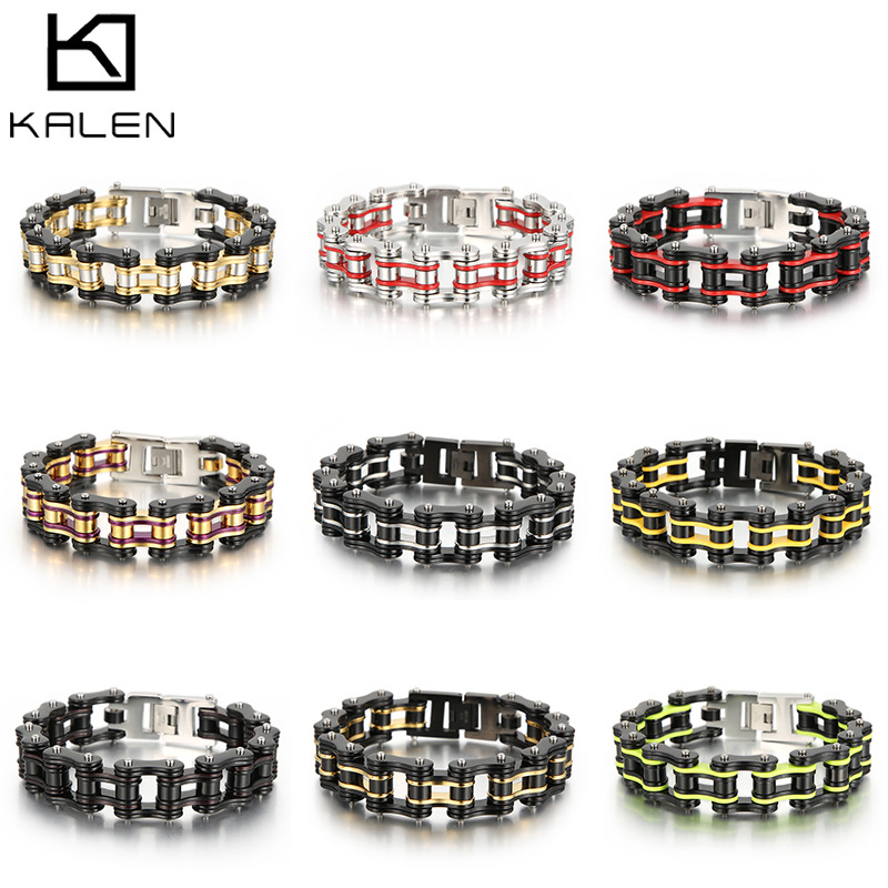 Picture of Cool Street Hip Hop Bicycle Chain Bracelet European and American Fashion Electroplated Titanium Steel Men's Motorcycle Bracelet