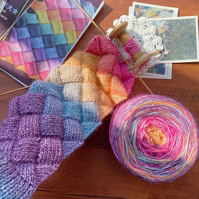YZ Long Dyed Gradient Dreamy Color Mohair Hand Crochet Hand Mixed Wool Wool Group Coarse Wool Scarf Material Bag