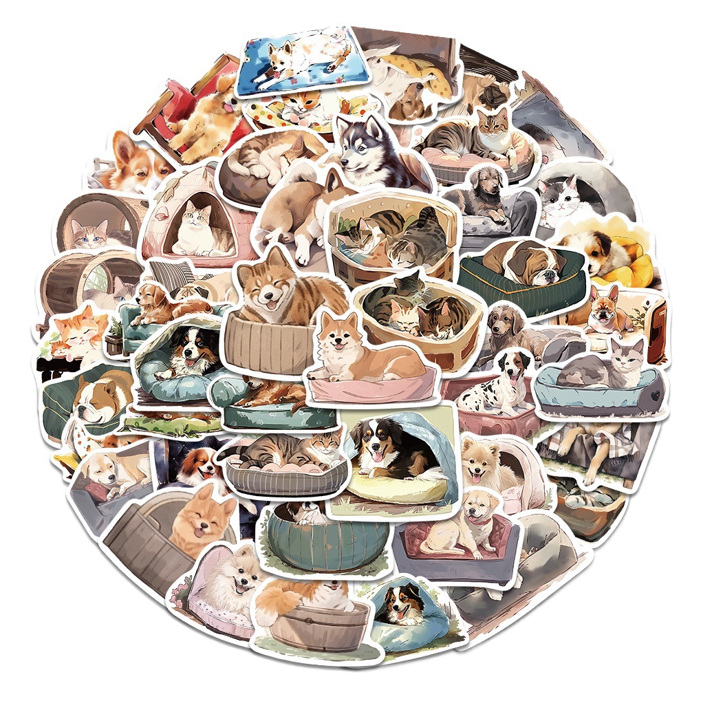 50 cat and dog stickers cute pet puppy Internet celebrity cat facial expression bag graffiti cross-border stickers wholesale