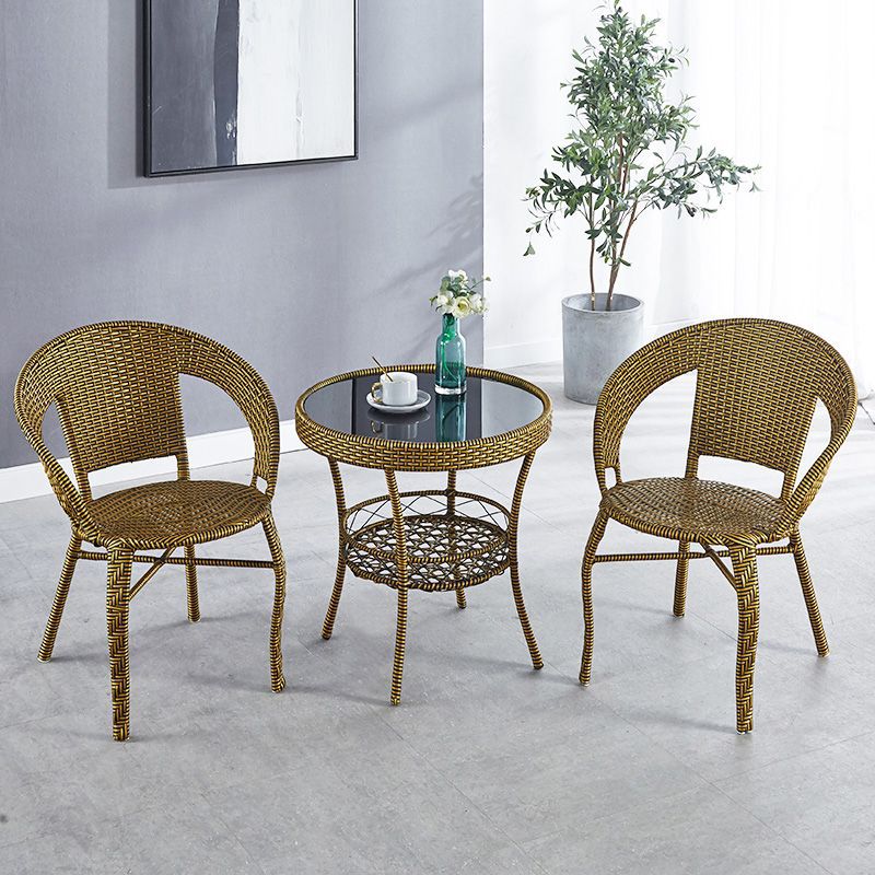 Balcony Small Table and Chair Outdoor Leisure Chair Combination Set Courtyard Double-Tube Rattan Backrest Chair Rattan Chair Three-Piece Set