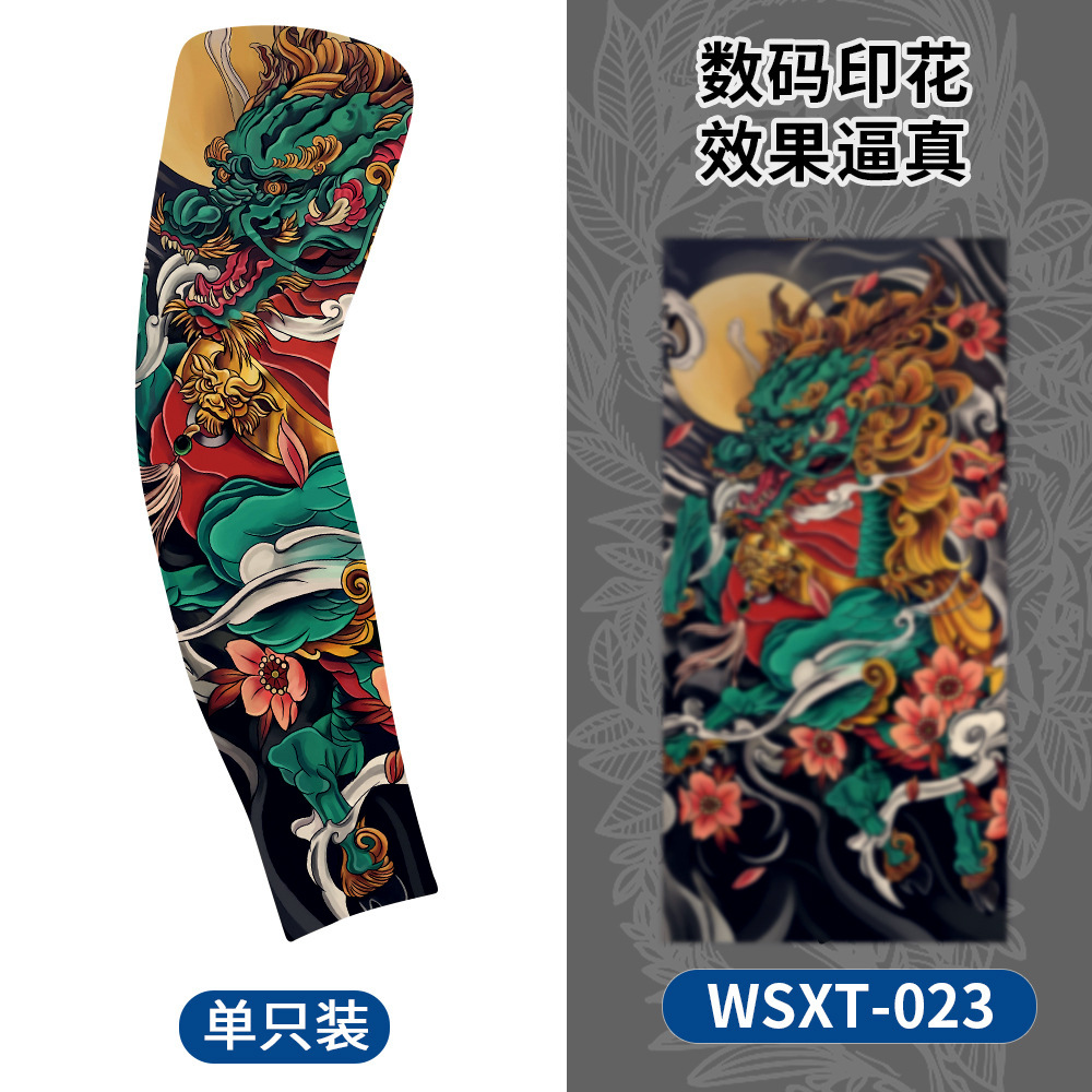 Picture of Summer Riding Sunscreen Tattoo Sleeve Simulation Tattoo Quick-drying Arm Protector Outdoor Sports Sunshade Breathable High Elastic Ice Sleeve