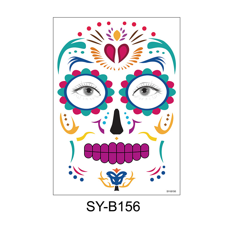 Picture of Cross-Border Waterproof and Sweat-Proof Day of the Dead Masquerade Funny Makeup Temporary Stickers Halloween Face Tattoo Stickers