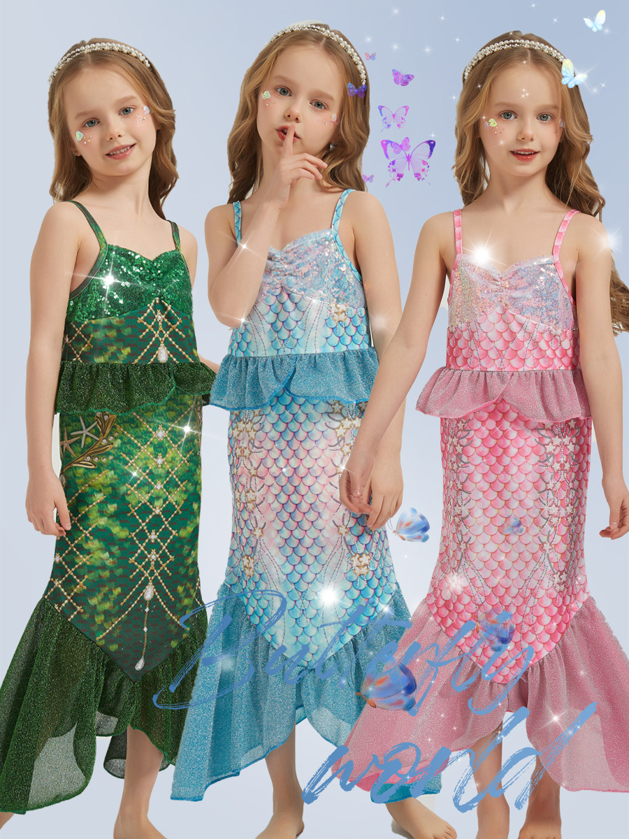 Picture of Cross-Border Foreign Trade Girls Mermaid Sequin Dress Children's Fashionable Sleeveless Mermaid Princess Dress Fishtail Long Dress