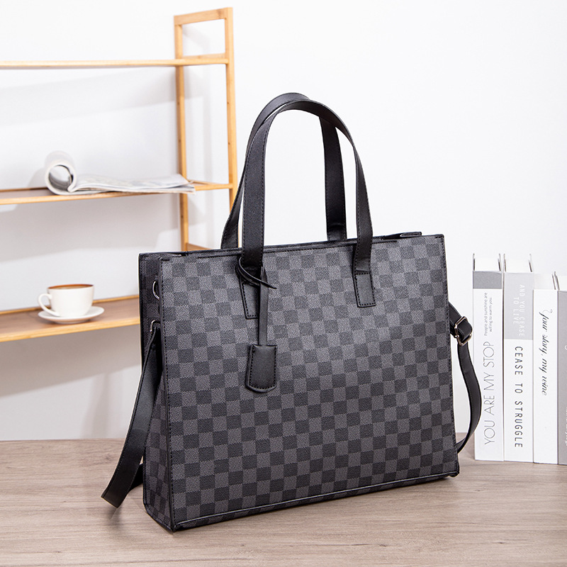 2025 New Youth Trendy Plaid Large Capacity Handbag Men's Daily Casual Business Shoulder Bag Crossbody Bag