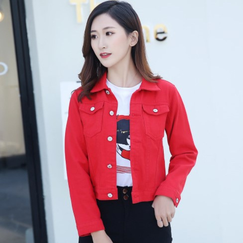 Denim Jacket Women's Spring and Autumn Short Korean Style Candy Color Student Long Sleeve Women's Jacket European and American Style