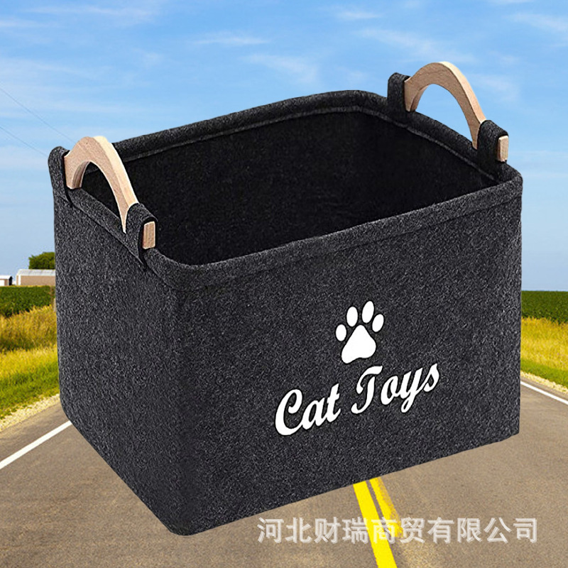 Picture of Felt toy storage box storage box pet toy storage felt box wooden handle square storage box