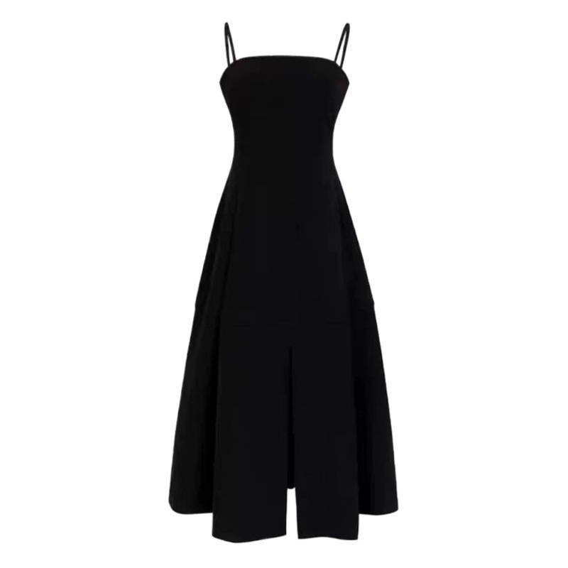 Split Design Sling dress Women's Summer 2025 New Hepburn Style Waist Slimming Mid-Length Small Black Dress