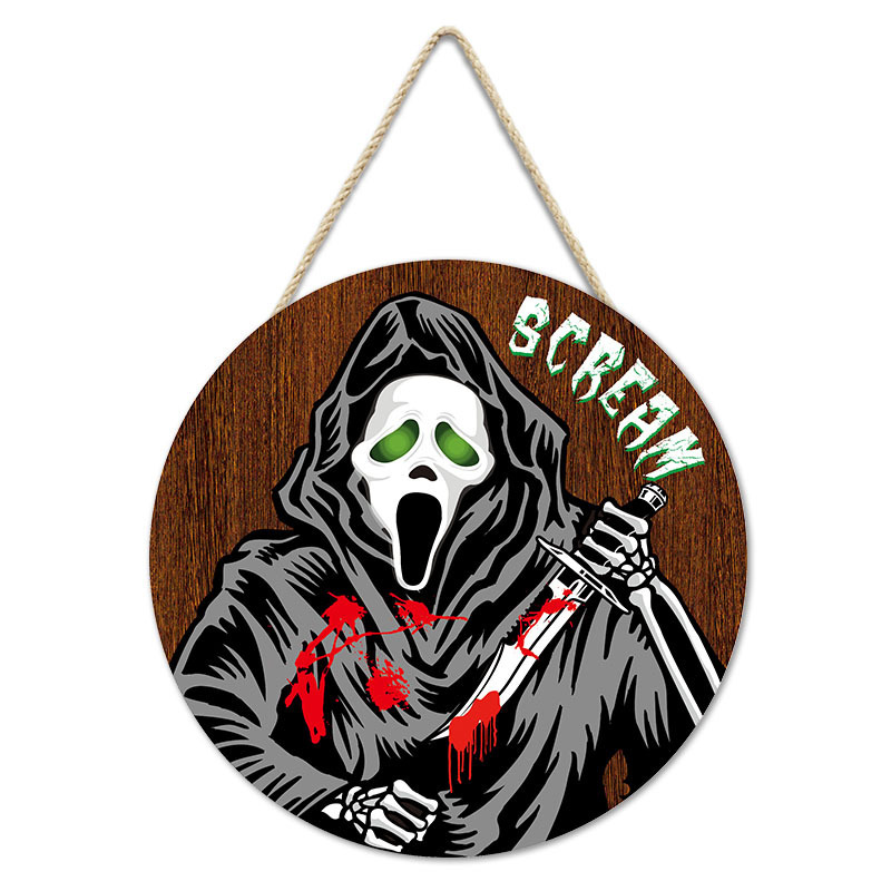 Picture of Cross-Border New Halloween Wall Decoration Wall Hanging Round Pumpkin Cat Horror Festival Welcome Wood Art Wall Decoration Door Hanging