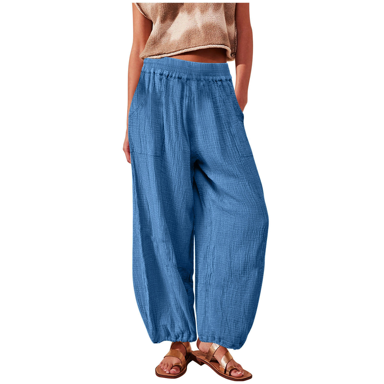 2023 Amazon Trendy Brand Hot Sale Women's Casual Fashion Solid Color Strap Pocket Wide Leg Pants Trousers Casual Pants