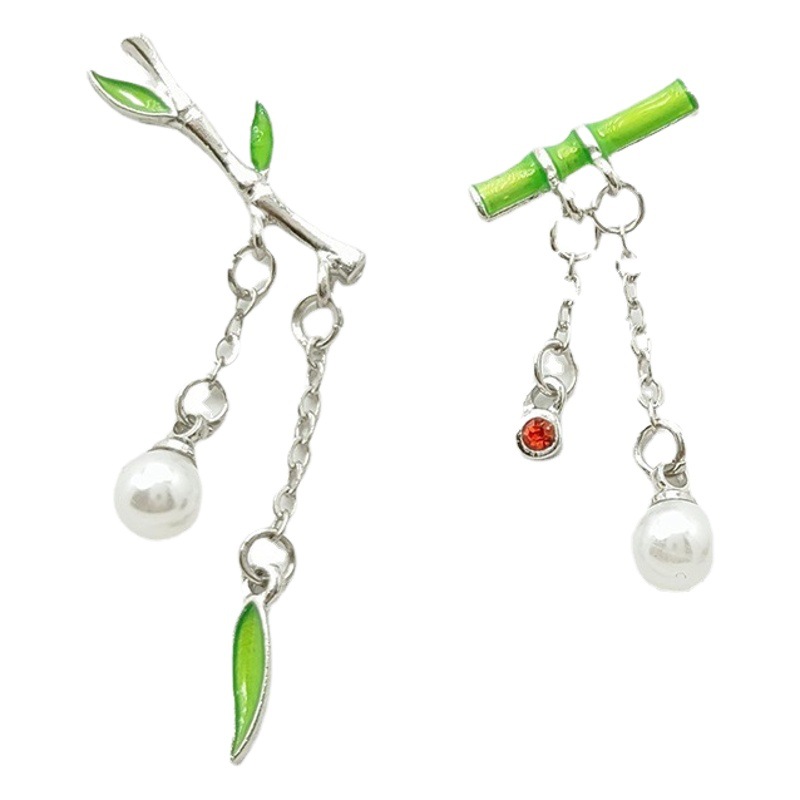 Jewelry trinkets fashion asymmetric Bamboo Bamboo leaf earrings female temperament fish sweet earrings S925 silver earrings