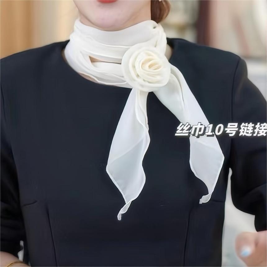 [Rose Collar Flower] Solid Color New All-match Neck Add Flowers Solid Color Spring and Summer New Decorative Art Silk Scarf