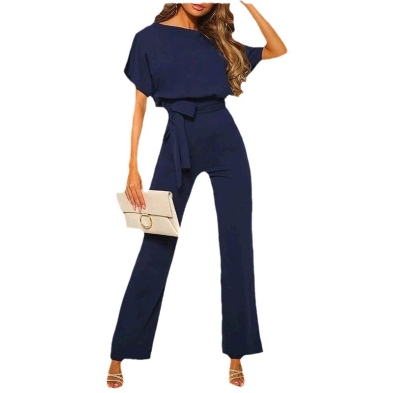 Picture of 2024 Europe and the United States cross-border e-commerce factory supply casual loose short sleeve strap wide leg jumpsuit