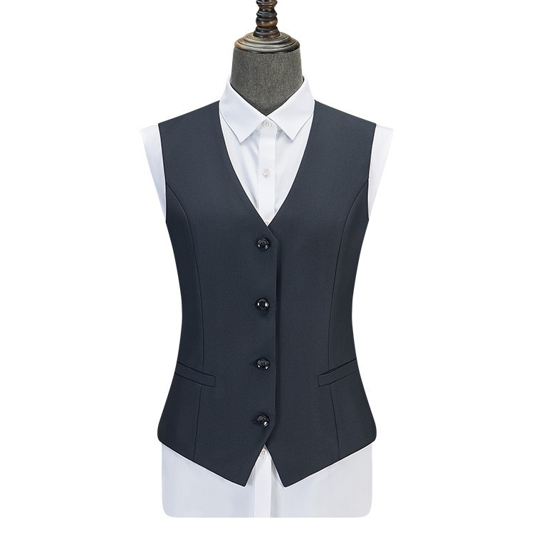 Picture of Classic navy blue Black Suit Women's Four-piece Set Yarn-dyed Faux-wool Single-breasted Dress Vest Coat Suit Skirt