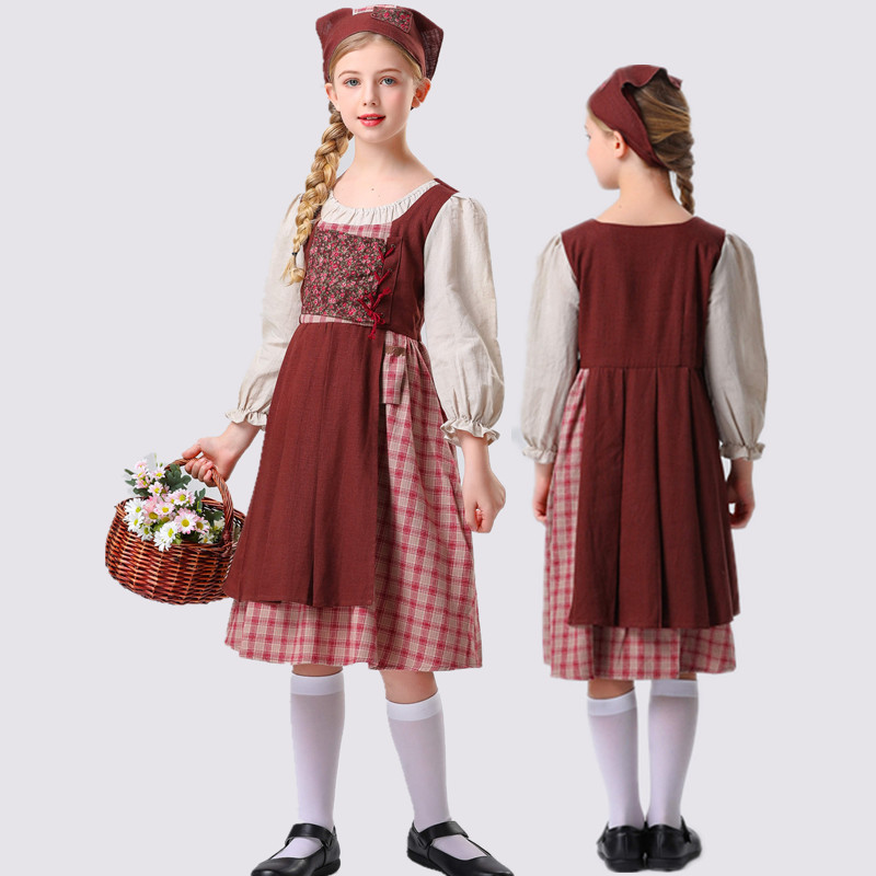Children's Little Match Girl Costume French Pastoral Shepherd Dress Halloween Artistic Retro Stage Play Performance