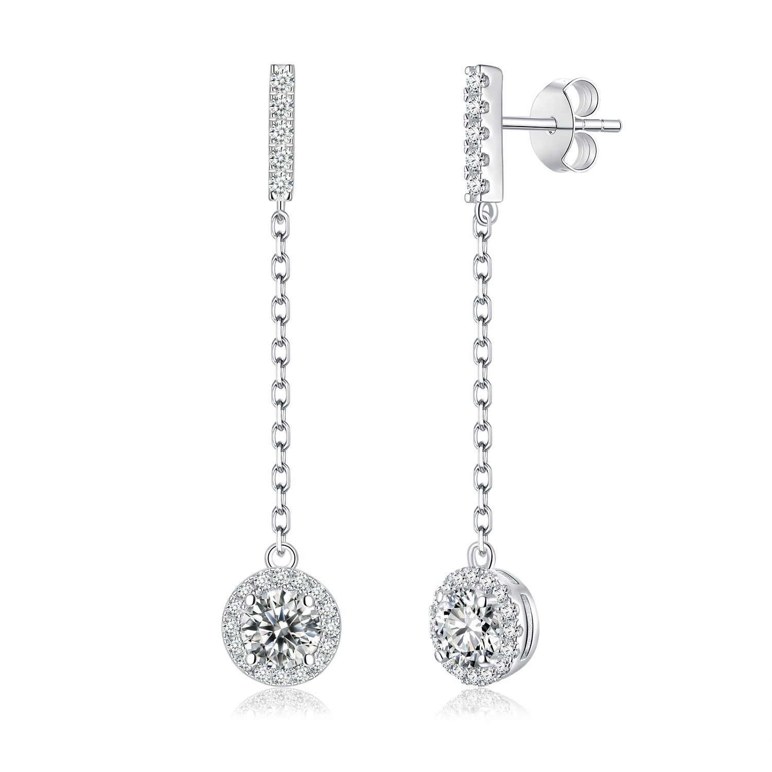 Picture of Elegant Style Moissanite Princess Round Ear Cuff 925 Silver Stud Earrings 1 Carat Moissanite Geometric Earrings Geometric Style
