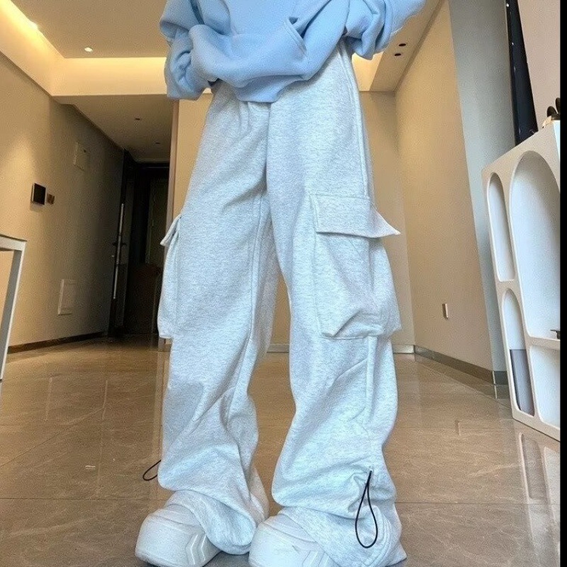 Cross-border 2024 Spring and Summer Straight Multi-functional Japanese Casual Pants Fashion Brand Large Pocket Pants Women's Wide Leg Crane Pants