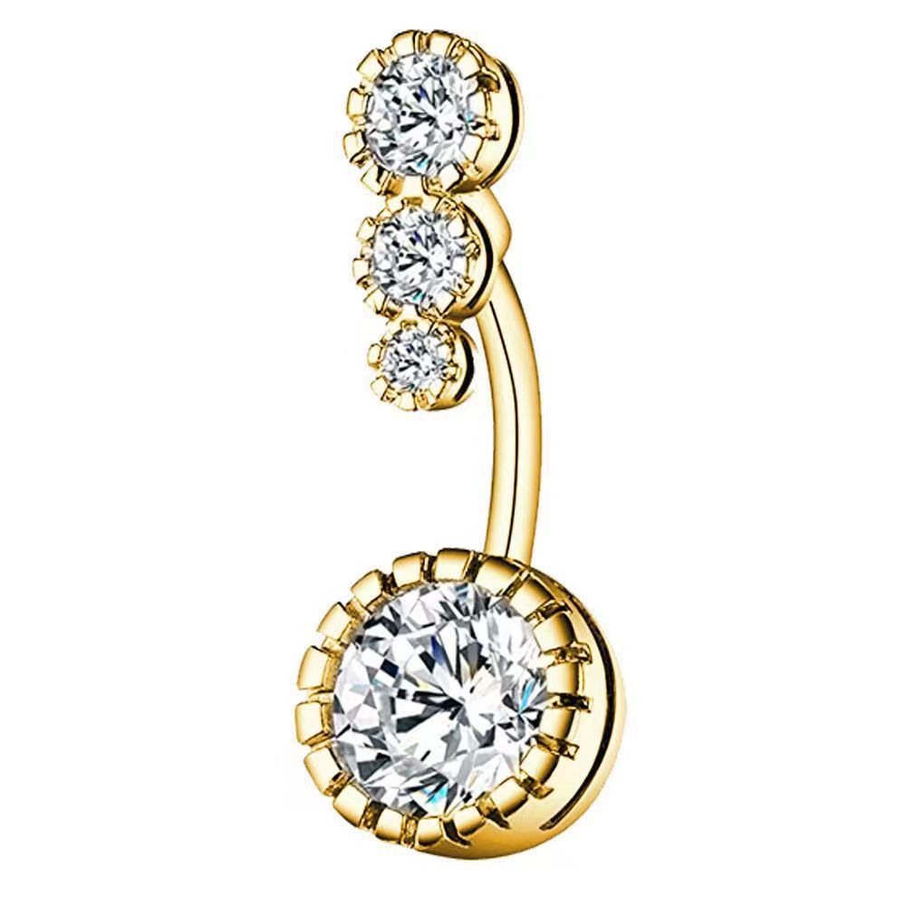 Picture of 18K real gold electroplated European and American body piercing jewelry belly button ring copper inlaid zircon 316L stainless steel rod belly button nail