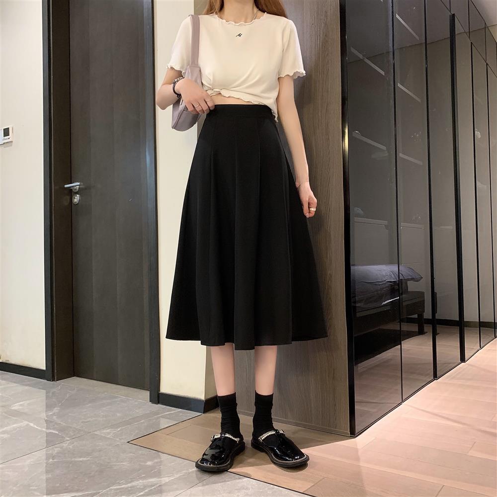 2023 Plus Size Large Hem High-Waisted Umbrella Skirt A-Line Long Skirt Ins Plus Size Pleated Midi Skirt for Women