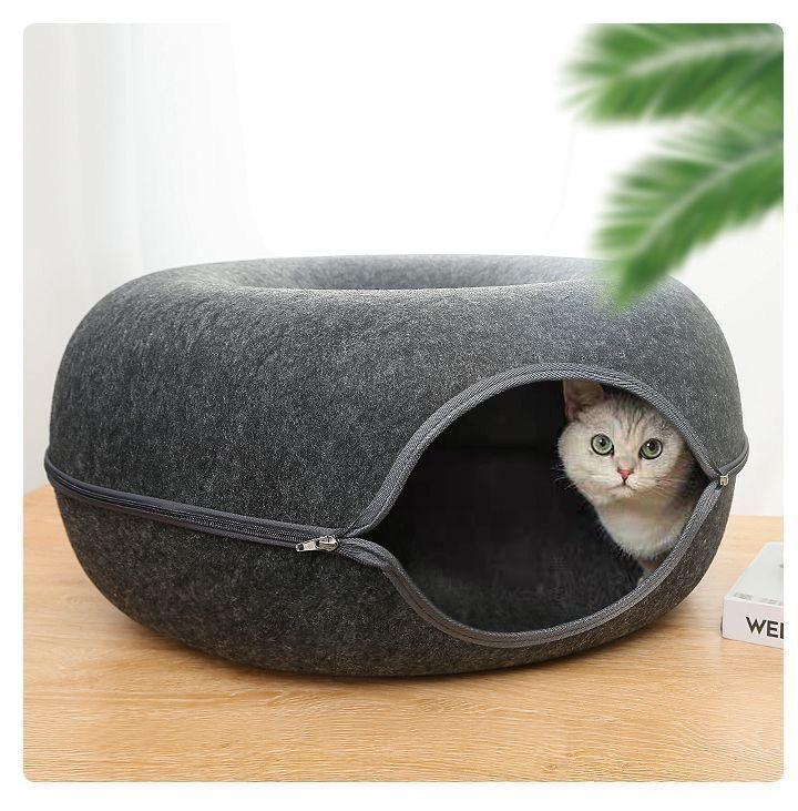 Picture of Double-layer net red donut pet nest four seasons universal detachable play and sleep integrated semi-enclosed felt cat nest