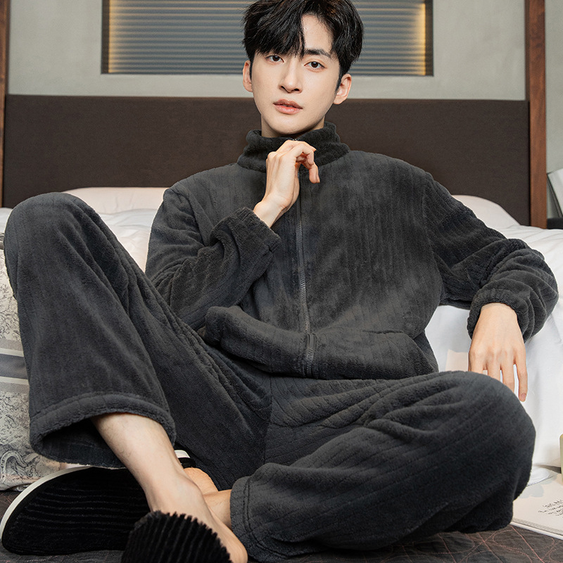 Picture of Winter new men's outdoor pajamas coral fleece pajamas men's thickened flannel home wear one-piece delivery