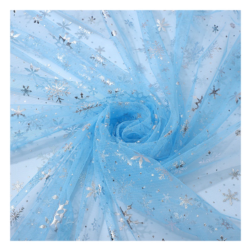 Amazon hot sale hot silver snowflake mesh fabric Elsa princess dress tablecloth children's clothing headdress Christmas mesh New