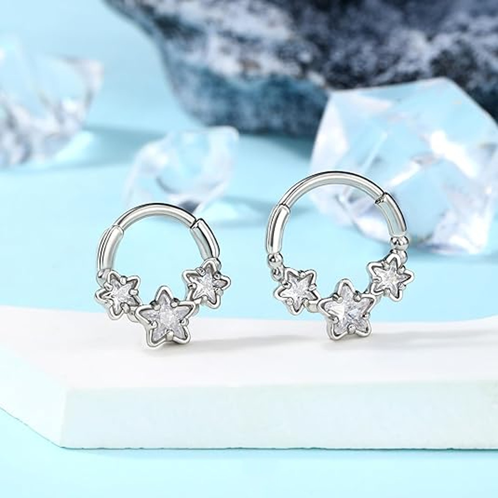 Picture of Europe and the United States cross-border Amazon personalized fashion stainless steel star diaphragm ring perforated jewelry spiral earrings jewelry