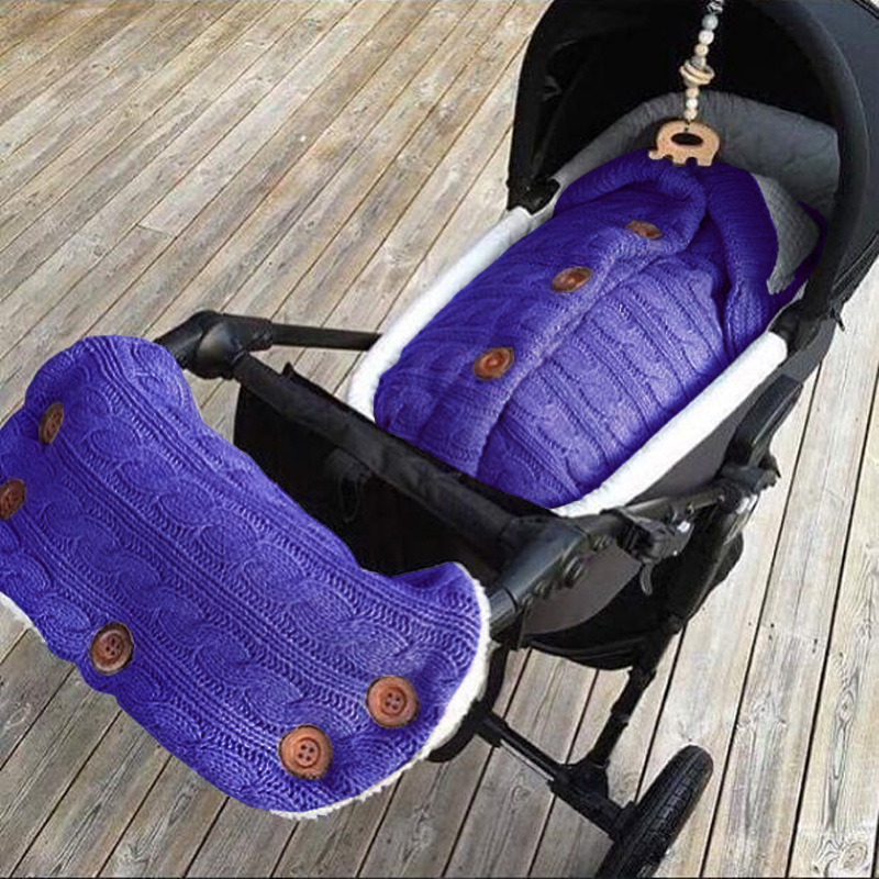Picture of Spring Autumn Winter Knitted Sleeping Bag Baby Carriage Sleeping Bag Swaddling Cart Sleeping Bag Button Twist Sleeping Bag fleece-lined Thickened Bag