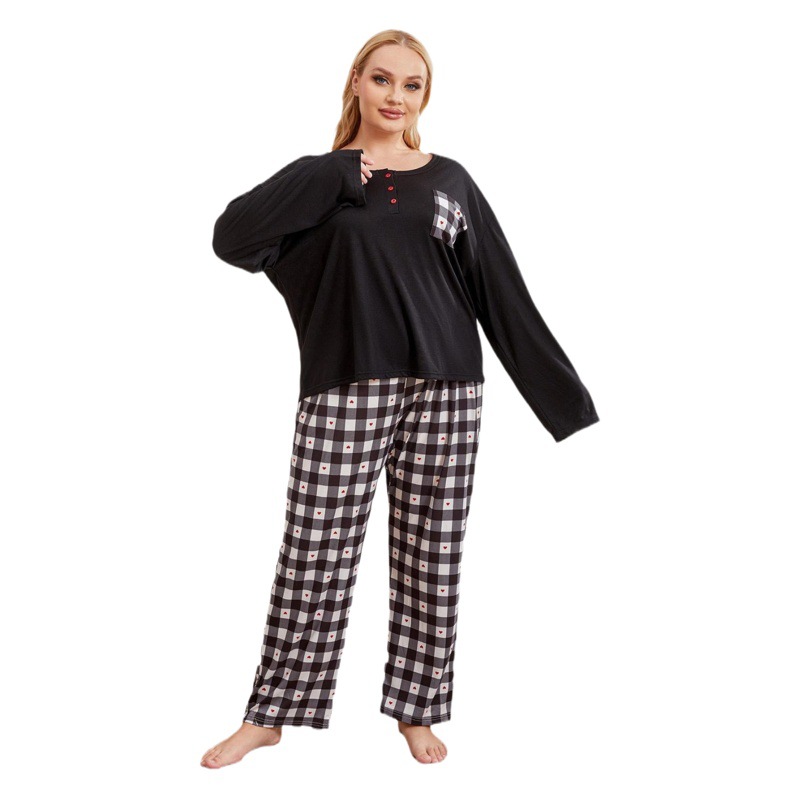 Foreign Trade Plus Size Pajamas for Women Autumn and Winter Fat mm Plus Size Loose Long-Sleeved Home Clothes Two-Piece Set Cross-Border Amazon
