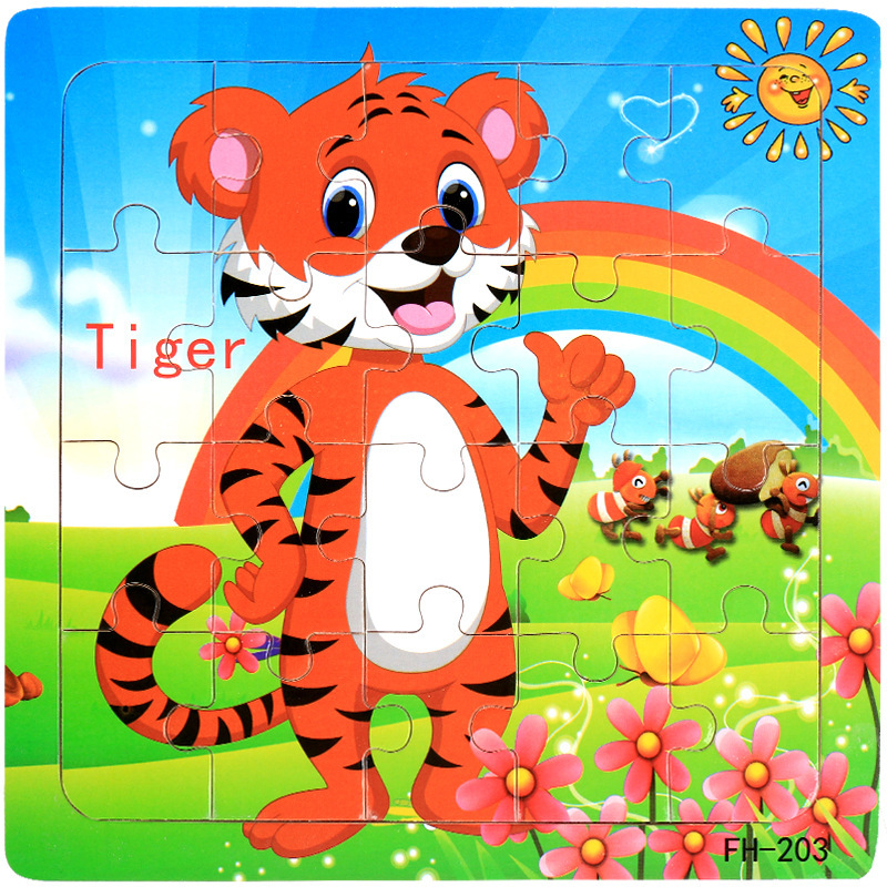 Picture of 20 Pieces of Wooden Kidsren's Intellectual Toys, Wooden Puzzles, Cartoon Animals, Street Stall Toys, Factory Direct Supply