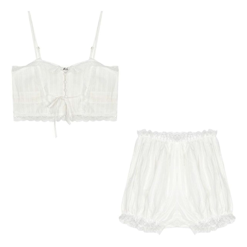 Pure Cotton Pajamas Women's Sling Sexy Navel Shorts Two-Piece Summer Thin Korean Style Summer suit Home Clothes