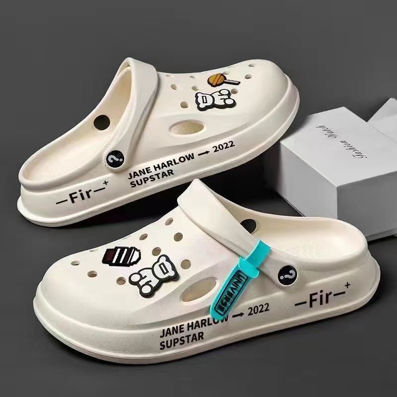 Men's Cave Shoes 2023 New Non-slip Thick-soled Casual Outwear Korean Style Beach Soft-soled Nurse Baotou Slippers for Men