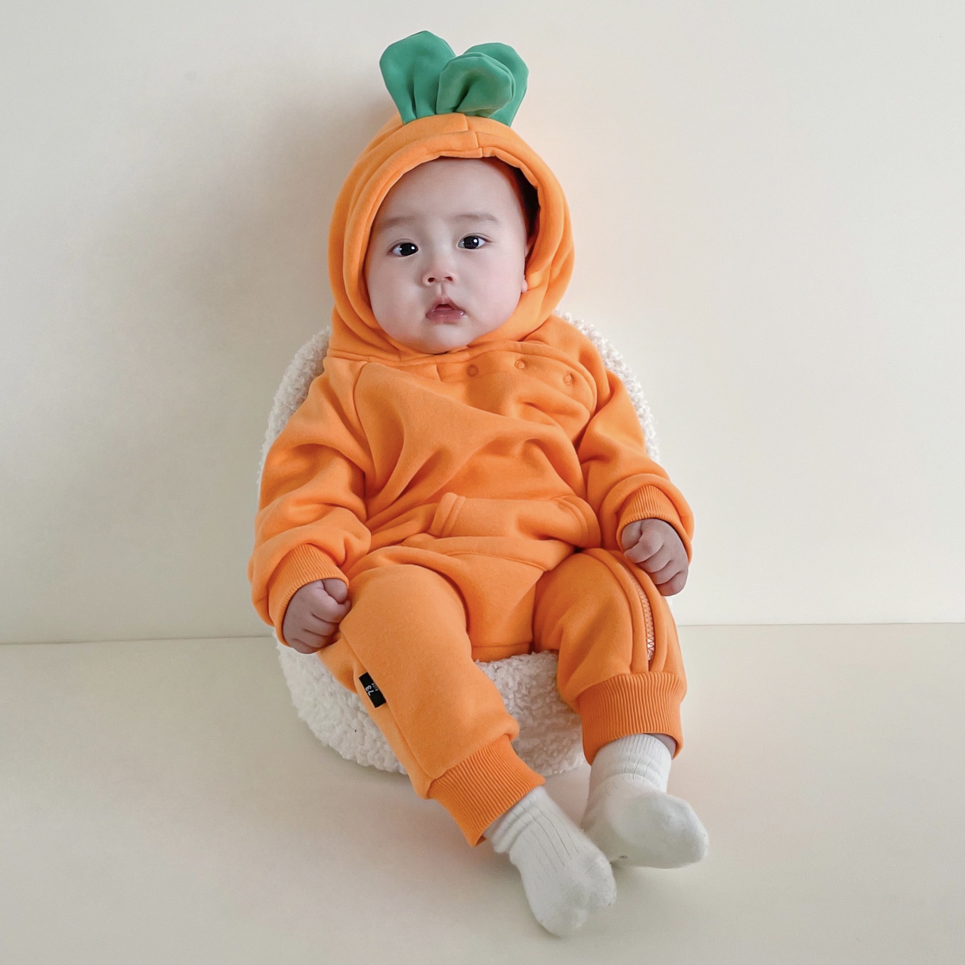 Cross-Border Ins Korean Style Baby Autumn and Winter Fleece-Lined Baby Crawling Clothes Cute Baby Going Out Jumpsuit Thick Style