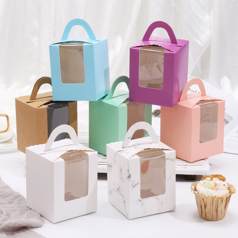 1 hand-held Mafen box cup cake box window transparent dessert West Point paper cup packaging box factory wholesale