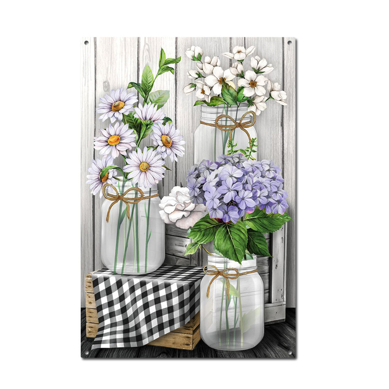 Picture of Cross-border American Country Retro Flower Figure Tin Painting Garden Pastoral Balcony Wall Wall Wall Old Decoration Pendant