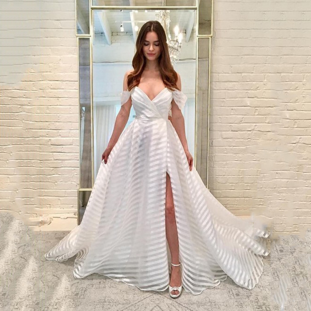 Cross-Border Womenswear Elegant White Fairy Skirt European and American Wish Hot Selling Sexy Deep V Slit