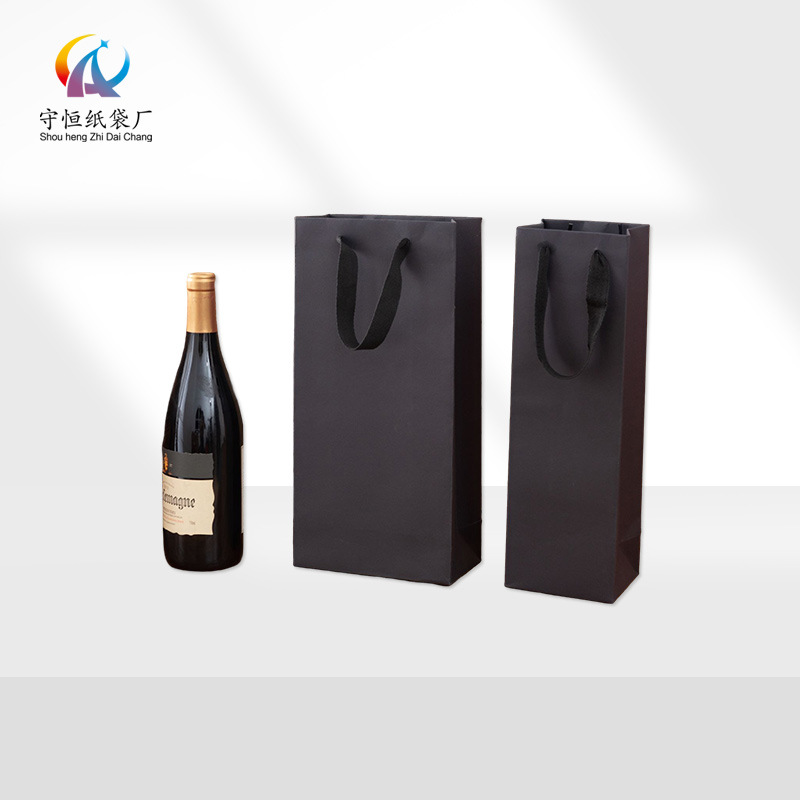 Picture of Black Wine Bag, Fashionable Single and Double Thickened Gift Tote Bag Packaging Bag, Souvenir Wine Bag Wholesale