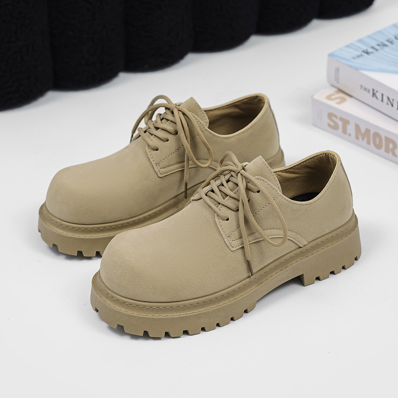Derby Shoes Men's 2025 New Spring and Autumn Low-top Martin Boots Men's Retro Workwear Shoes Thick-soled Heightened Leather Shoes