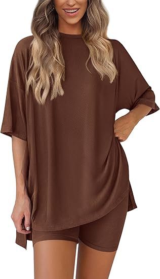 Picture of Cross-border foreign trade Amazon 2025 new women's casual round neck split loose shorts short sleeve home clothes suit