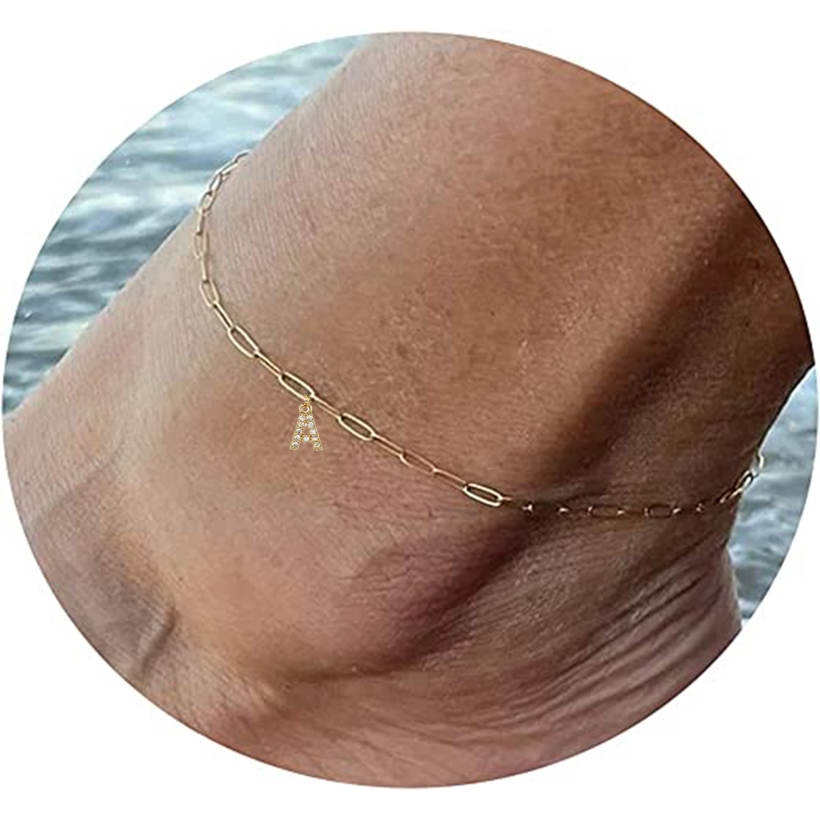 European and American Elegant Copper Inlaid Zirconium 26 Letter Bracelet Stainless Steel Paper Clip Bracelet Work Clothing Party Jewelry Gift for Women