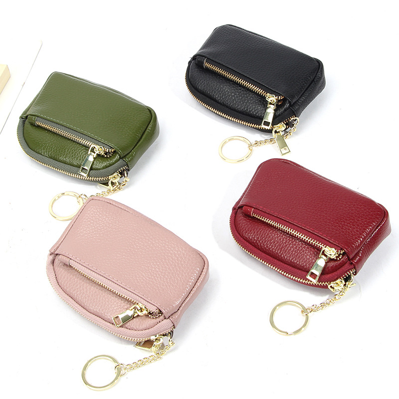 New Genuine Leather Coin Purse Simple Mini Zipper Small Purse Instagram Style Cute Storage Keychain Coin Bag for Women