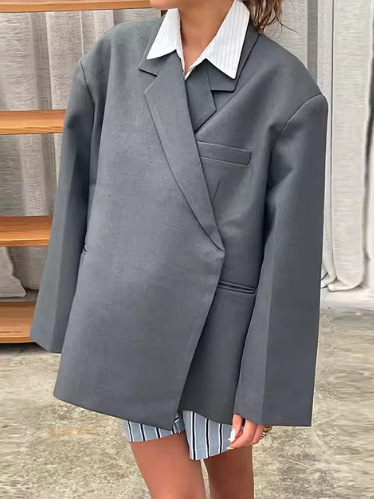 European and American Cross-border 2024 Autumn plus size Women's Suit Casual Suit Jacket Double-breasted Side Slit Jacket