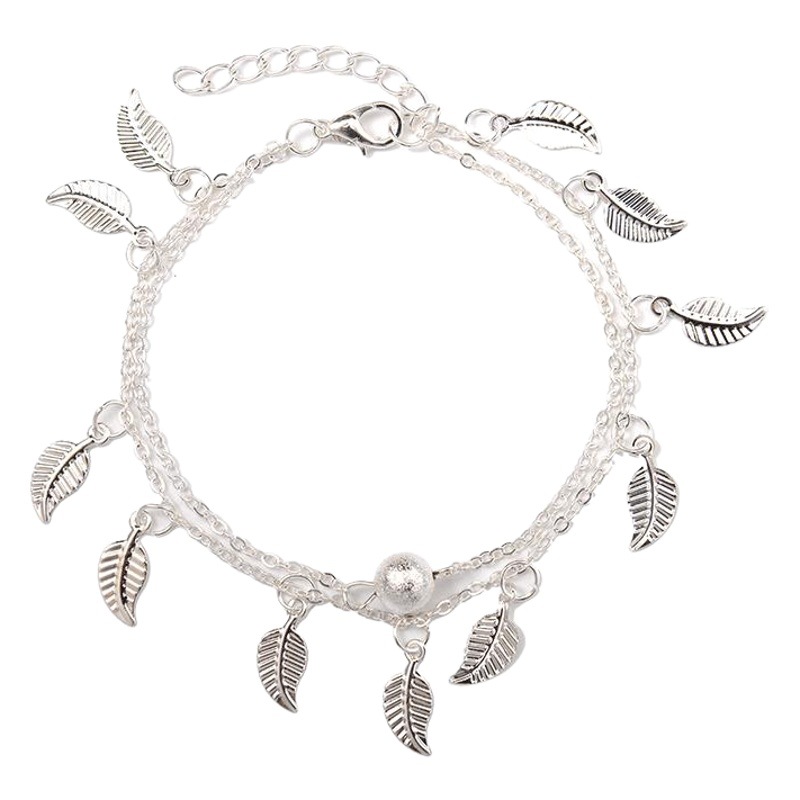 European and American Cross-border Hot-selling Beach Leaf Foot Simple Double-layer Tassel Ethnic Style Women's Small Leaf Foot Chain