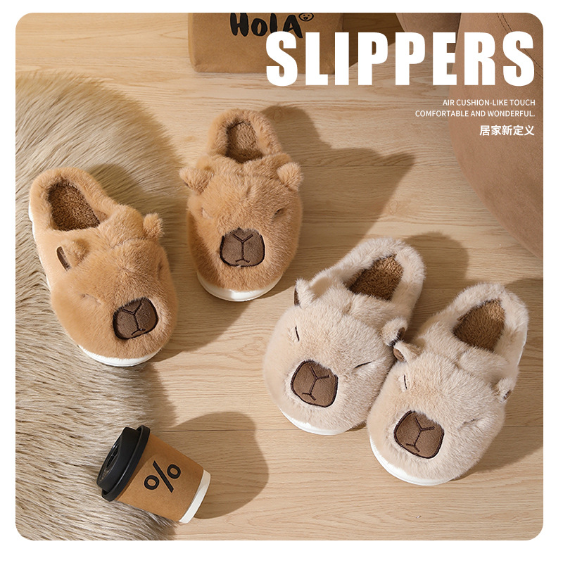 2025 New Family of Three Plush Home Shoes Family Winter Cute Capybara Cotton Slippers for Men and Women