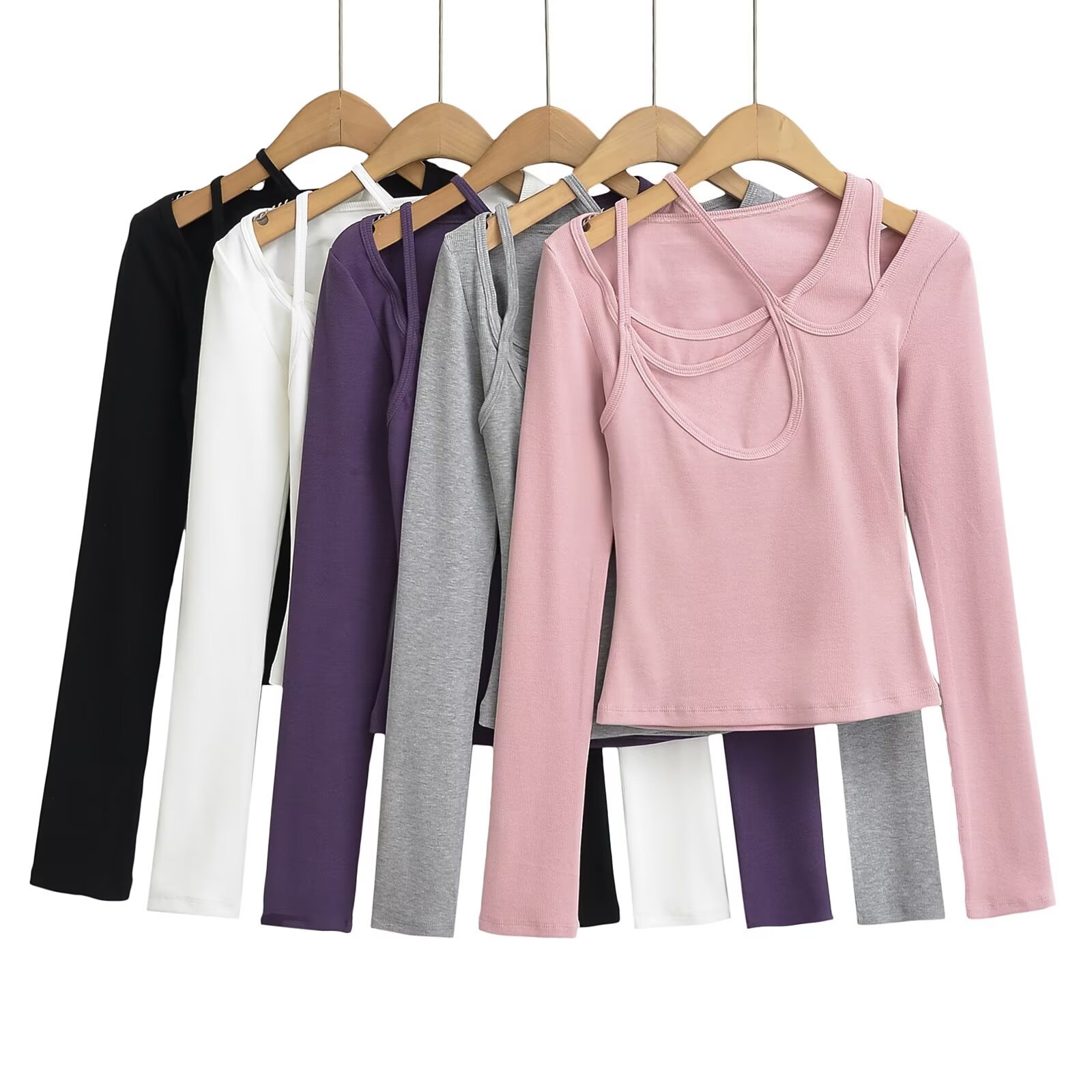 Ins Sweet Spice Girls Pure Desire Sexy Shoulder Sanding Long-sleeved T-shirt Women's New Design Sense Niche Slim-fit Base Shirt