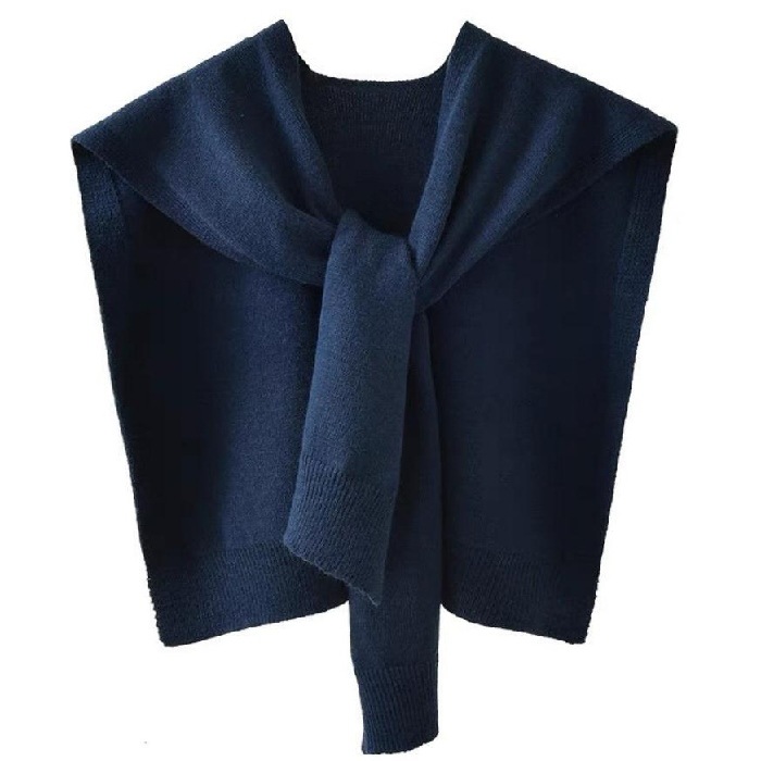 Picture of Core-spun Yarn Knitted Shawl Women's Spring and Autumn Outer Waistcoat Solid Color Shoulder Thin Cardigan Summer Knot False Collar Scarf