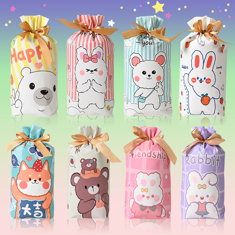 Cute cartoon cookie drawstring bag ribbon drawstring bag Children's Day gift bag candy snowflake crisp packaging bag